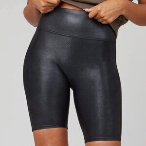 Spanx Faux Leather Biker Shorts | Black Compression High Waist Size Small (Used)